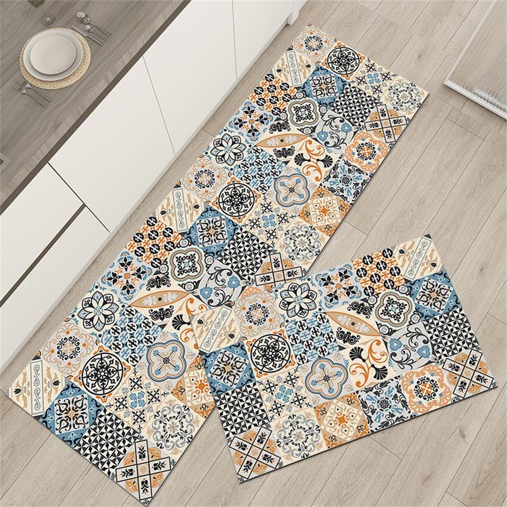 Black White Moroccan Pattern Kitchen Mat Non-Slip Machine Washable Rug Set for Home Decor Anti-Fatigue Floor Mats