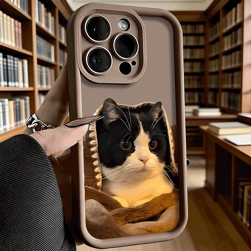 Tuxedo Cat In Brown Blanket Soft TPU Phone Case for iPhone 17 16 15 14 13 12 11 Pro Max Plus Shockproof Anti-Slip Cover