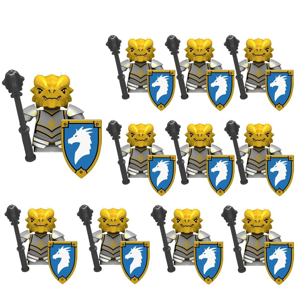 11pcs Medieval Dragon Knights Heavy Armor Bricks Assemble Action Figures Accessories Model