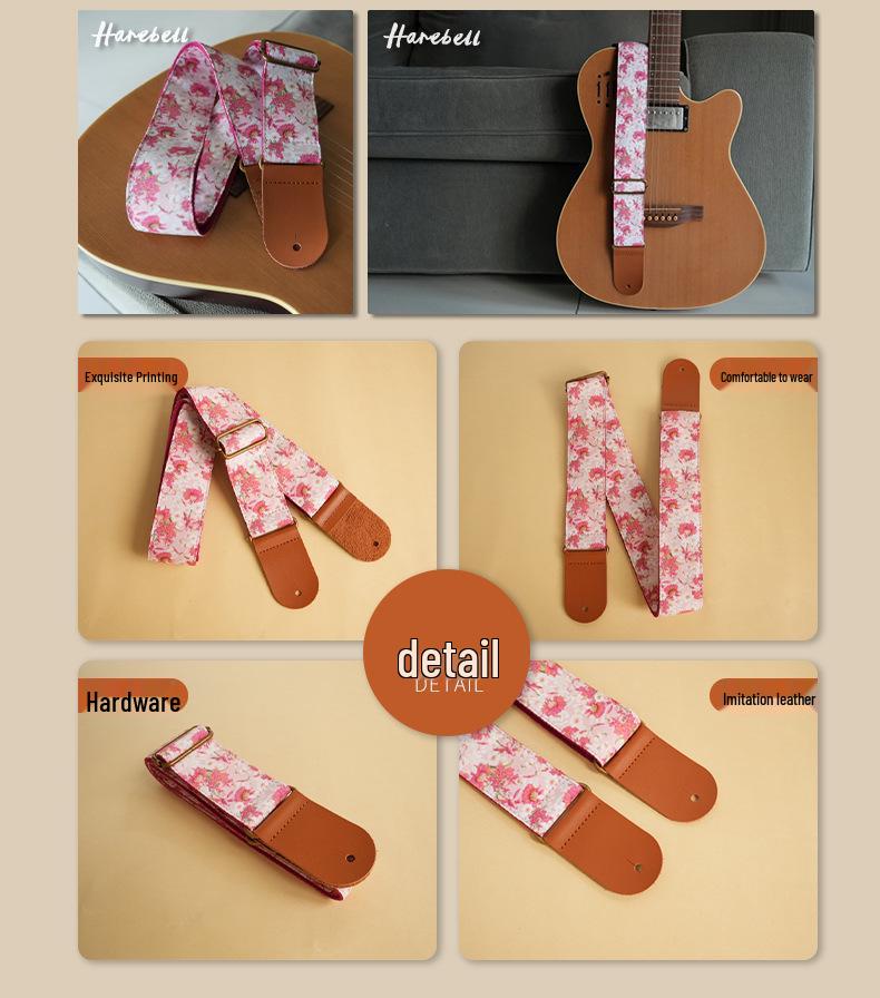 Ethnic Floral Ukulele Strap with Retro Metal Buckles - Pink & Purple Chrysanthemum Design, Model 041-042, Available Now