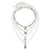 Personalized Stacked Butterfly Bergamot Pendant Necklace Set, Simple Colored Rice Bead Imitation Crystal Necklace