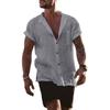 Herren Leinen Baumwolle Kurzarm Button-Down Freizeithemd