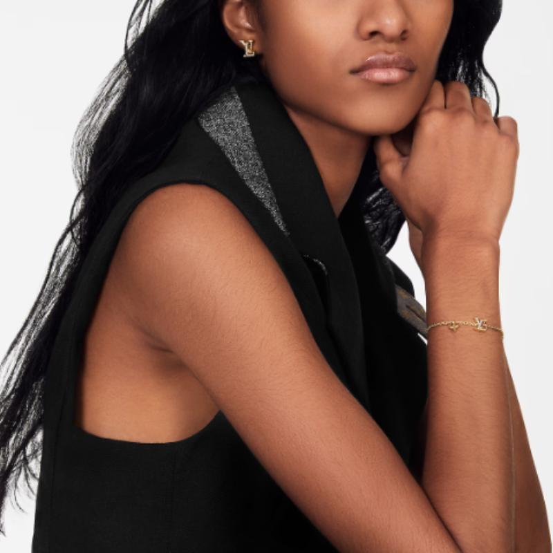 Louis Vuitton Pusta Metalowa Kryształowa Bransoletka z Logo Damska Złota M00587