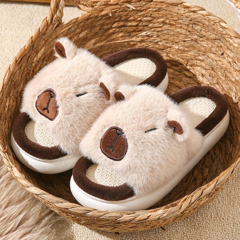 Fashion Women Home Slippers Capybara Cute Cartoon Comfortable Anti Slip Platform Ladies Summer Indoor Slipper Fashionable Linen Slippers