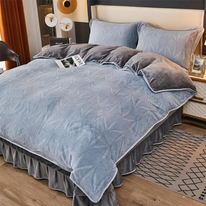 Thickened Milk Fleece Four-Piece Coral Fleece Quilt Cover, Bed Sheet Fleece Double-Sided Fleece Flannel Bedding, Bed Skirt