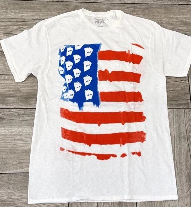2009 Doctor Dr Who Tardis USA Flag 100% Cotton T-shirt Mens Tees Top Officially Licensed BBC Size Medium 3XL