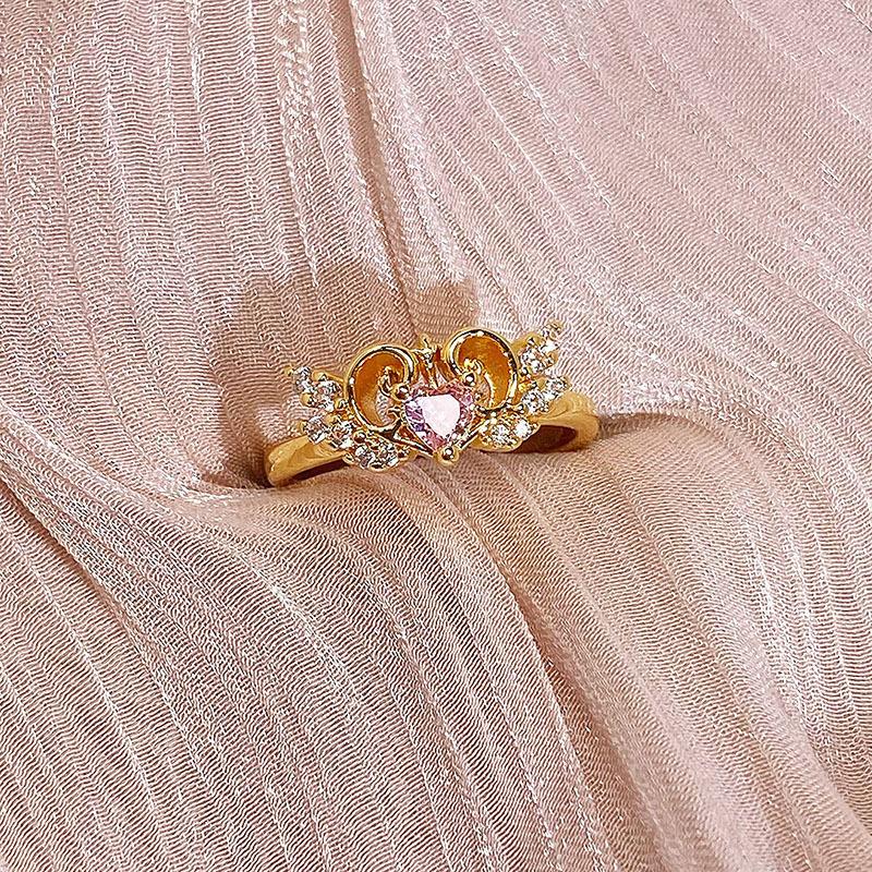 The Same Medieval Sweet Pink Zircon Super Flash Love Wing Ring Girl Heart Exquisite Niche Ring