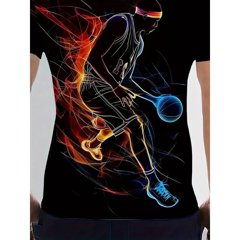 Plus Size Men's Basketball Pattern 3D Printed Round Neck Short Sleeved T-shirt Summer Fashion Casual Comfortable Versatile Top