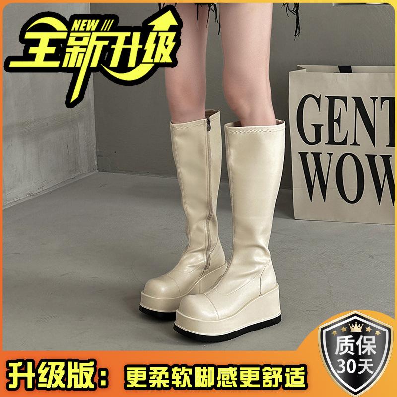 Fashion temperament niche design thick-soled heightening boots women's autumn and winter new simple and versatile high boots