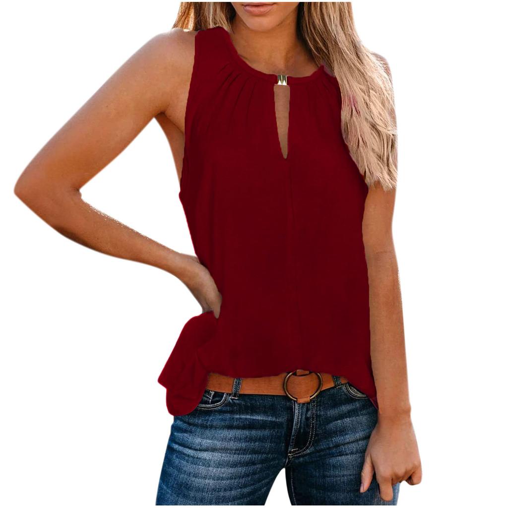 IHUASU Spring Summer Women's Fashion Elegant Design Sense Personality Buckle V-neck Solid Color Vest