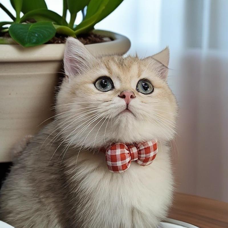 Pet Cat Collar Handwoven Crocheted Finished Dog Scarf Cute Plaid Bow Neck Jewelry Pet Christmas Gift