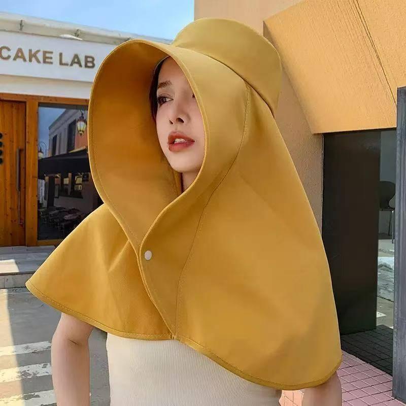 Wide Brim Shawl Sun Hat For Women Neck Face Cover Protection Fisherman Hat With Ponytail Hole Beach Travel Outdoor Photography