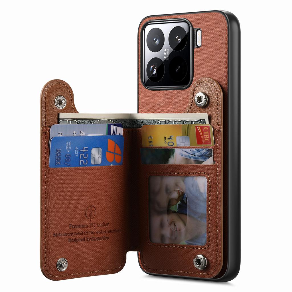For Xiaomi 15 Pro Case with Card Holder Kickstand Leather + TPU + PC Phone Cover