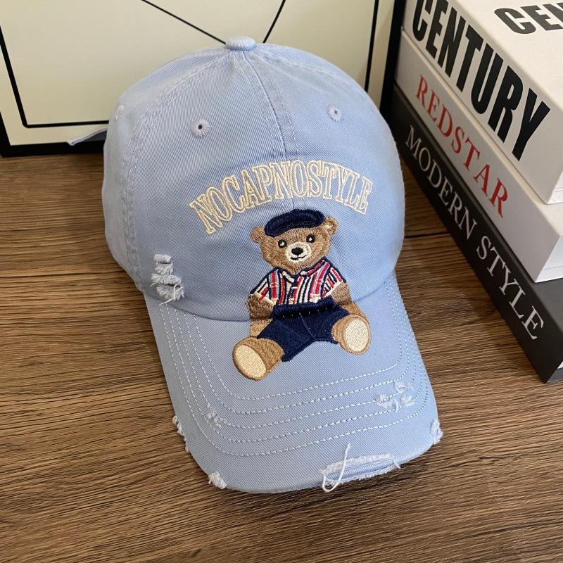 New Cartoon Bear Embroidered Letter Baseball Cap for Men and Women, Wide Brim and High Top To Show the Face, Small Peaked Hat, Sun Hat.