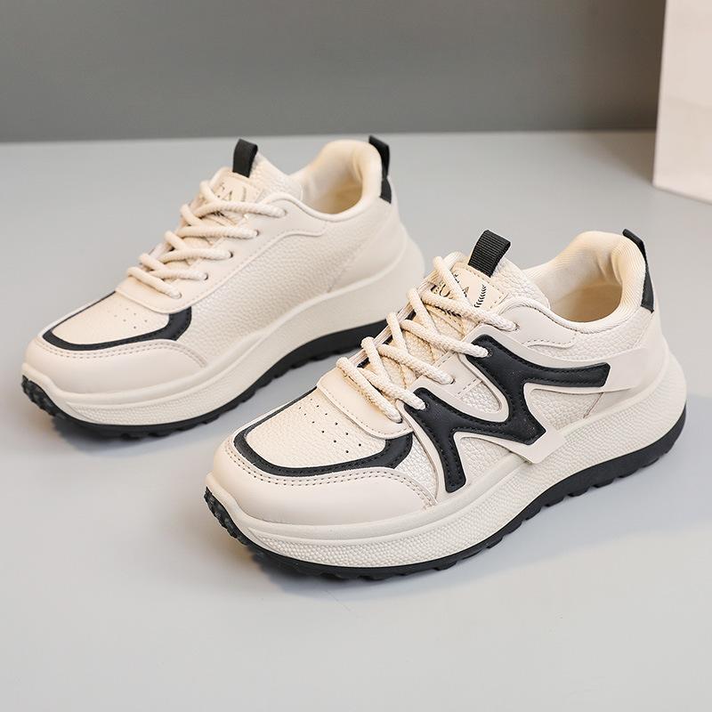 

[Customized] G2602 new 2025 spring and summer breathable women s shoes casual shoes thick sole heightening leather surface color matching sports 40