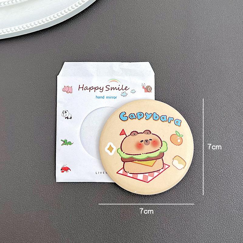 Oglindă portabilă, drăguță, rotundă, mică, oglindă de machiaj cu capibara din desene animate, buzunar simplu, oglindă de machiaj compactă pe o singură față, cadouri mici