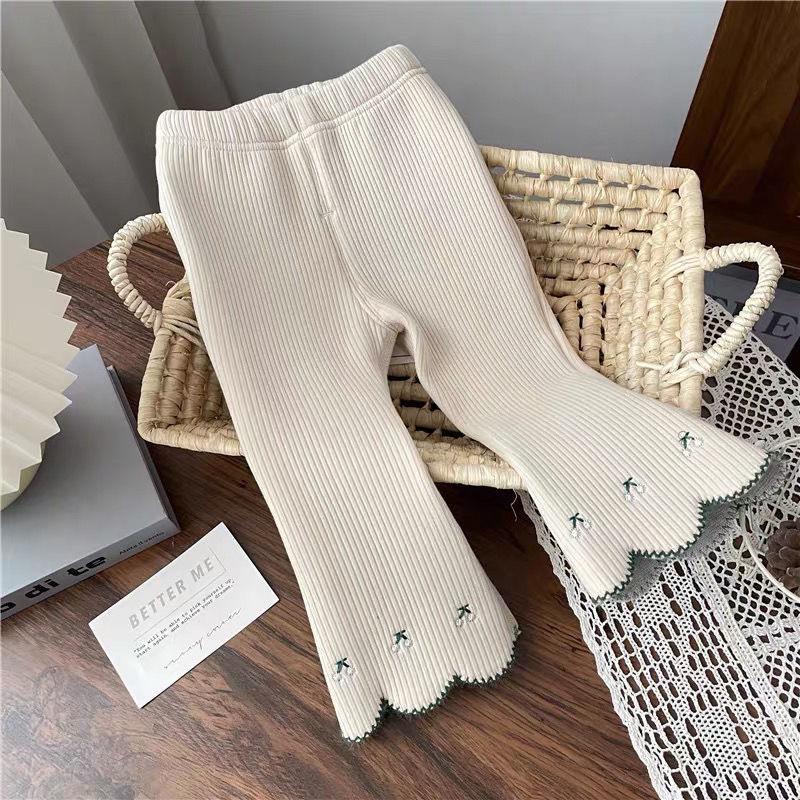 

Girls Velvet Bell-Bottom Pants - Cozy Autumn/Winter Korean-Style Trendy Warm Long Pants 100 cm