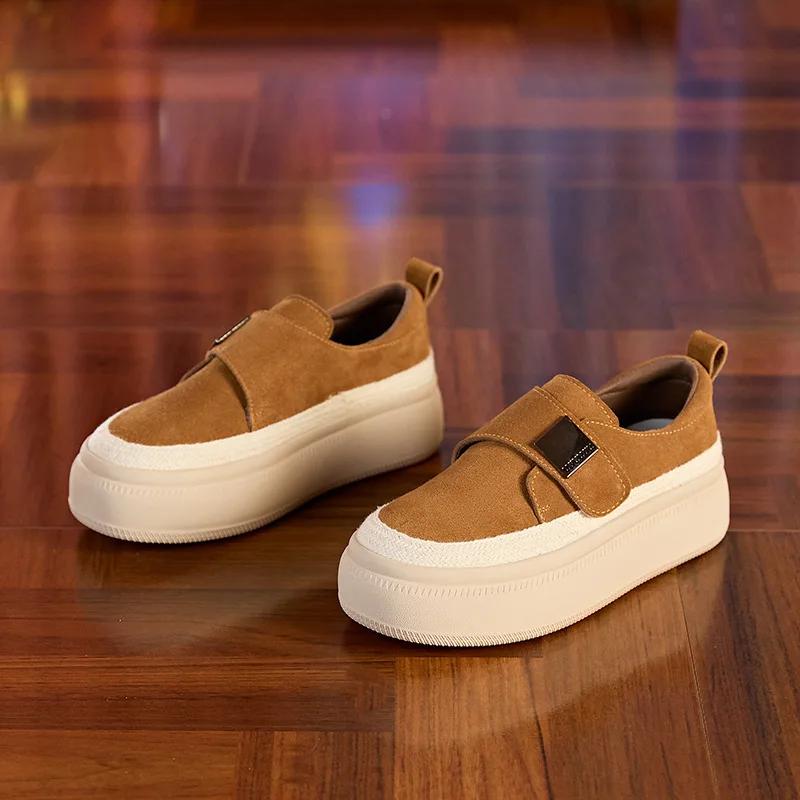 Koznoy 45 см замша коровья натуральная кожа женские туфли на платформе лоферы удобные женские весенние массивные кроссовки вулканизированная осенняя обувь 39 5360₽