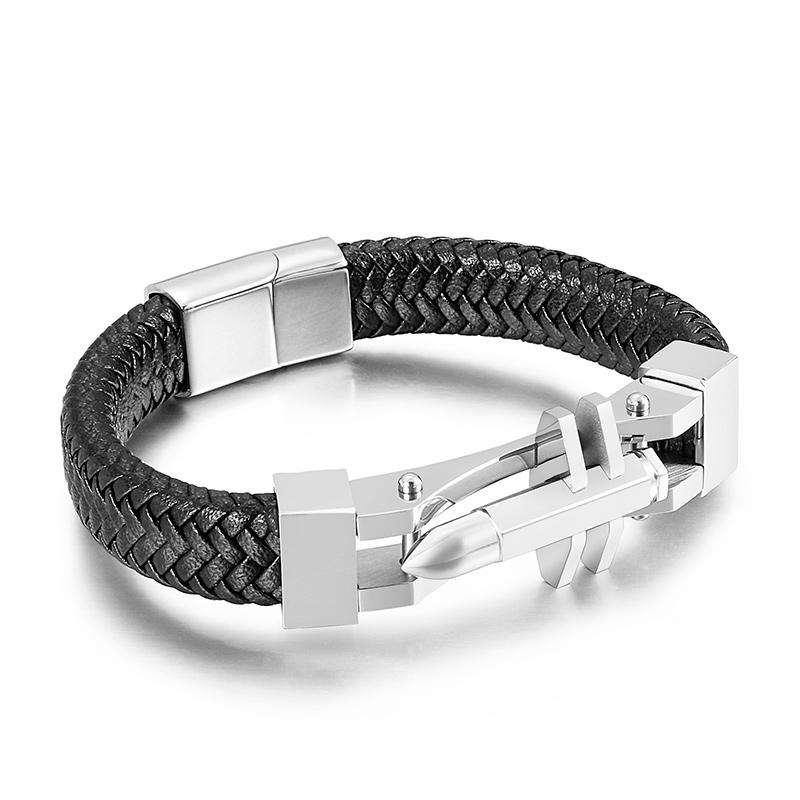 KALEN Genuine Men Bracelets Leather and Stainless Steel Bullet Bracelets