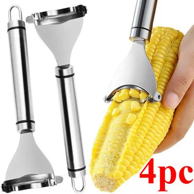4 Stück Edelstahl Mais Schäler Gezackter Mais Entkerner Schäler Mais Hobel Hobel Drescher Schneider Küche Obst Gemüse Gadget Werkzeug