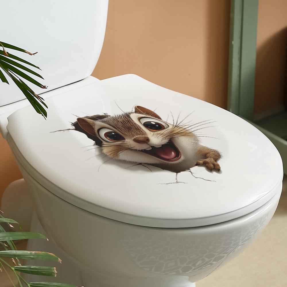 Cartoon Holes Big Eyes Cute Squirrels Bathroom Toilet and Home Beautification Stickers