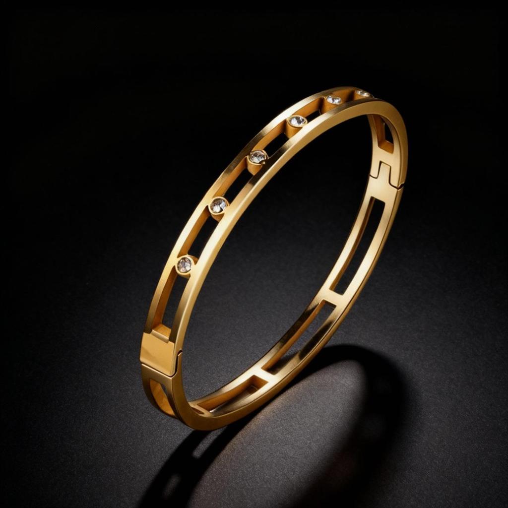 Women's Luxury Stainless Steel Bracelet: Electroplated Titanium, Full Diamond Set, European-American Style