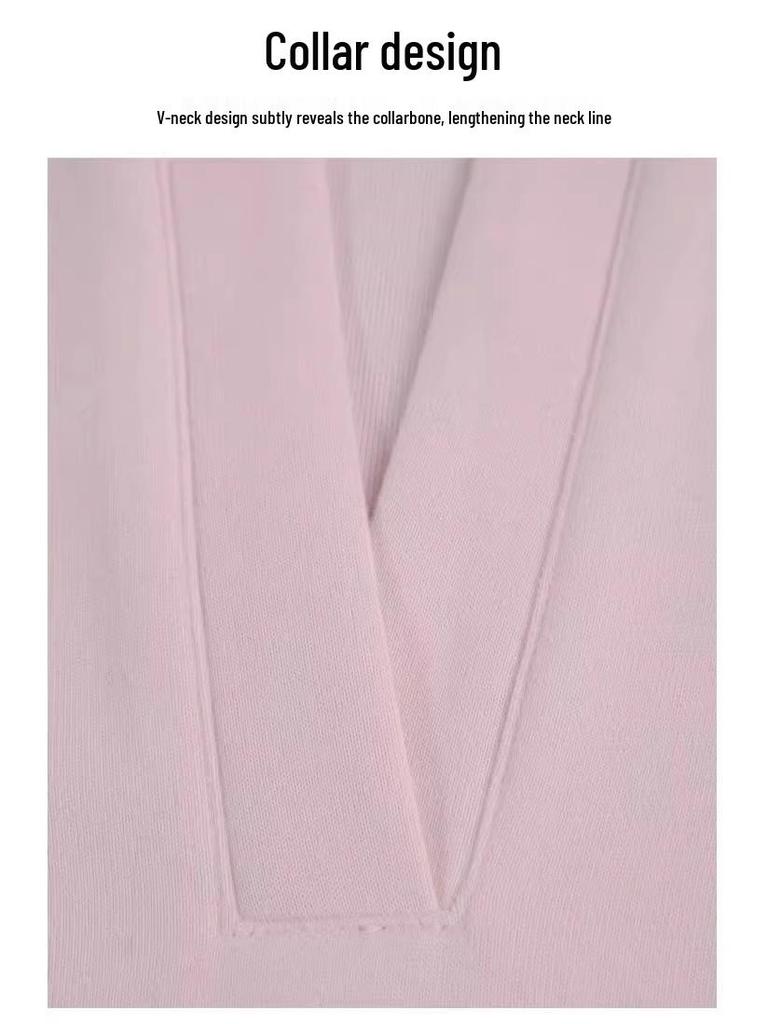 Dámská růžová mikina s kapucí a výstřihem do V: 2025 Korejský styl Jarní/Podzimní top s dlouhým rukávem