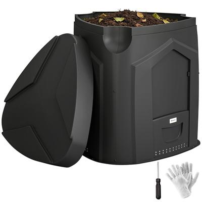 240L Garden Composter, Triangular Compost Bin with 3 Doors, Black