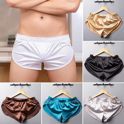Männer Sexy Satin Pyjamas Seide Nachtwäsche Boxer Trunks Boxer Briefs Schlaf Bottoms Einfarbig