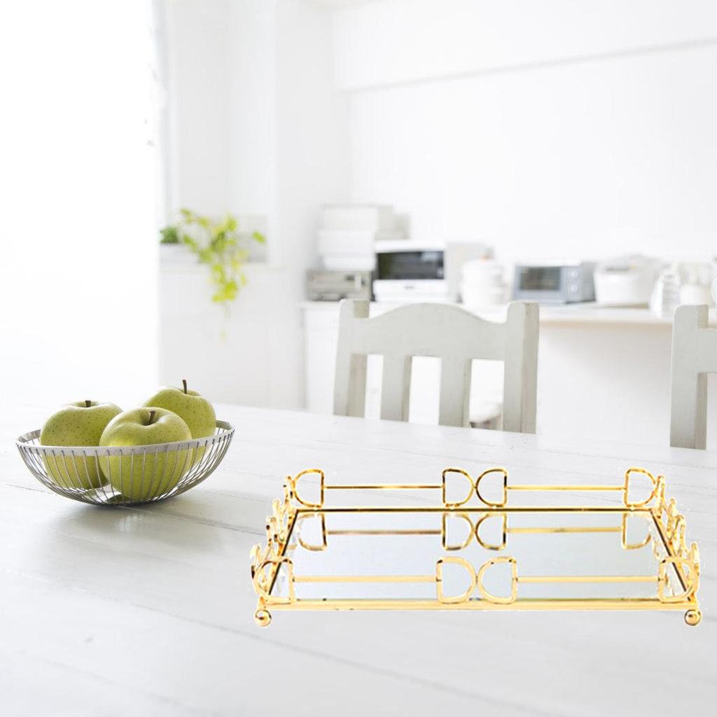 Elegantní zlatý zrcadlový podnos na vystavení Přenosný pro organizování doplňků a vylepšení domácí dekorace Estetické použití