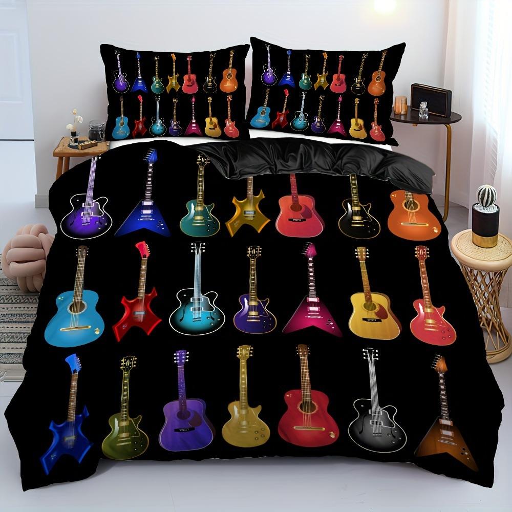 Music Guitar Duvet Cover Digital Printing Set Bedding Decorative Quilt Cover Pillowcase Three-Piece Set