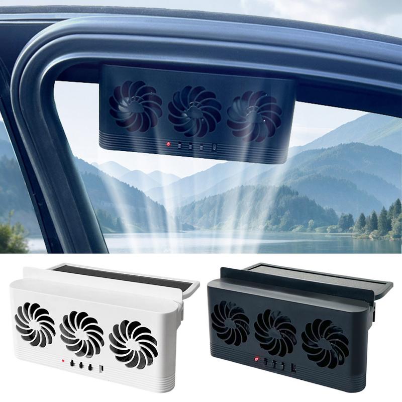 Solar Powered Car Ventilator Exhaust Fan Auto Cooling Exhaust Cycle Fan Three-Head Design Cooling Tool for RV Car SUV Truck