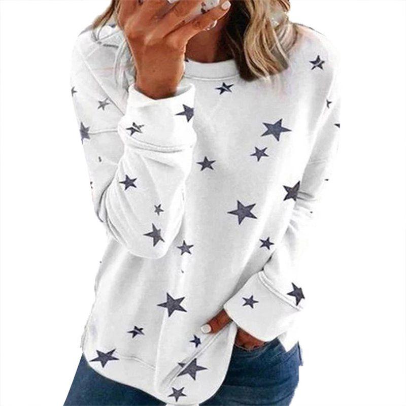 Tunic Casual Women Crew Neck Long Sleeve T Shirt Loose Star Print Tee Blouse Top
