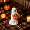 Festive Home Accents Halloween Ghost Figurine with Pumpkin Candy Bowl, Cute Resin Statue, Freestanding Vintage Style Ornament Trick or Treat