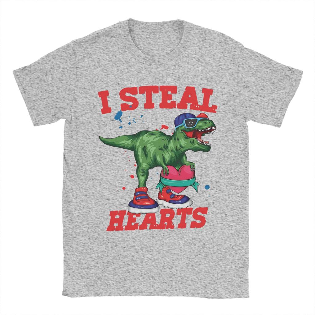 I Steal Hearts Trex Dino Cute Valentines Days T Shirt Unisexs Street Style Cotton TShirts Summer O Neck Hipster Tees Big Size Tops
