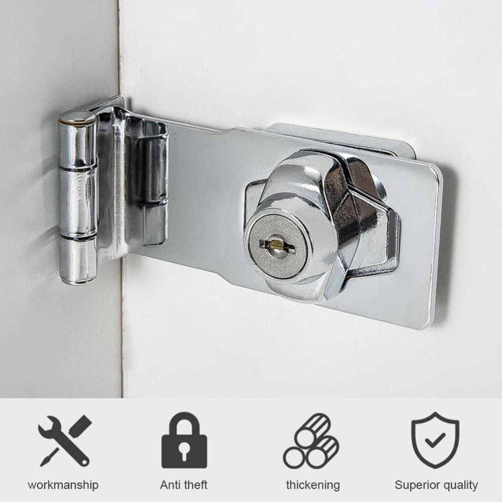 EMVANV Keyed Hasp Lock, 90 Degrees Lock Hasp T-wist Knob Keyed Locking Hasp Safety Door Clasp for Small Doors Drawer and Cabinets(Silver)
