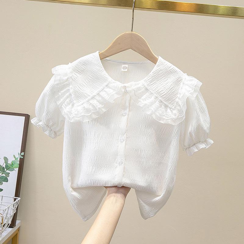 Girls' Short-Sleeve Summer Chiffon Shirt 2024 - White