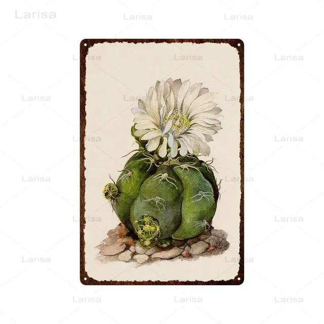 Vintage Floral Metal Plaque  Green Plants  Cactus Tin Sign  Wall Decoration for Garden Kitchen Living Room  Iron Painting Home D