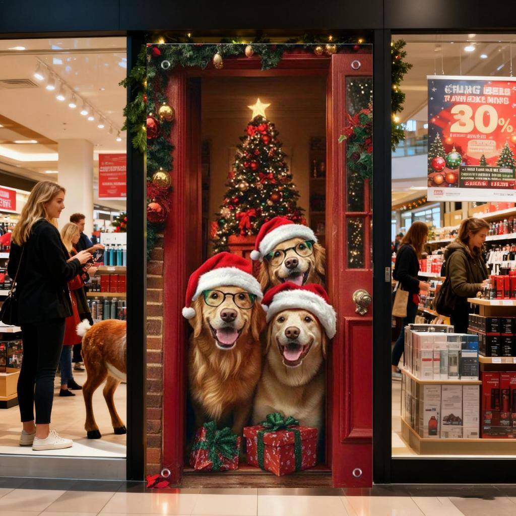 Christmas Door Decorations Covers 2D Winter Holiday Party Background Christmas Door Wrap for Indoor Outdoor Home Kitchen Party