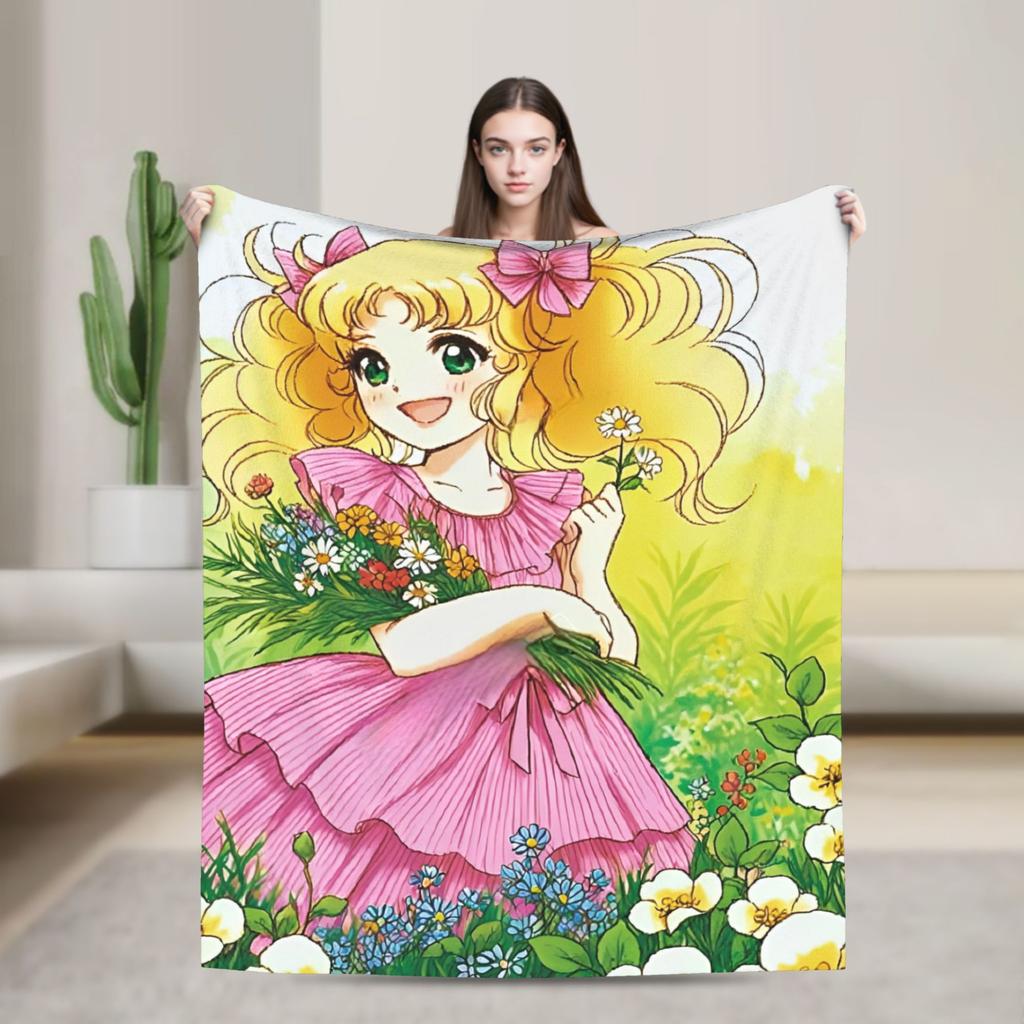 Candy Candy Cartoon Anime Blanket Flannel  Super Warm Throw Blanket for Outdoor Travel Bedspread