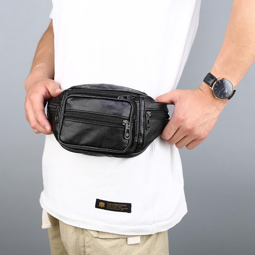 Leather Zipper Closure Waist Bag Men's Outdoor Waterproof Pocket Pouch Fanny Shoulder Bags Purse Travel Riding