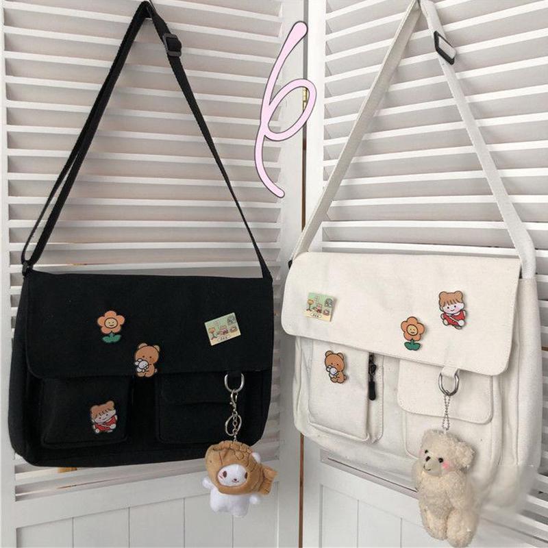 Dames Eenvoudige Messenger Bag Casual Schoudertas Dames Handtassen Schoudertas Portemonnee Meisjes Zoet Geprint Canvas Cross Body Schooltassen Portemonnees
