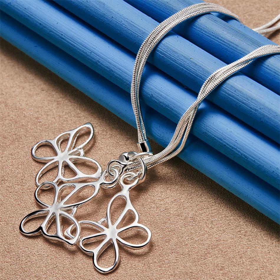 925 Sterling Silver Delicate Openwork Butterfly Necklace for Women, Fashionable Party and Wedding Jewelry