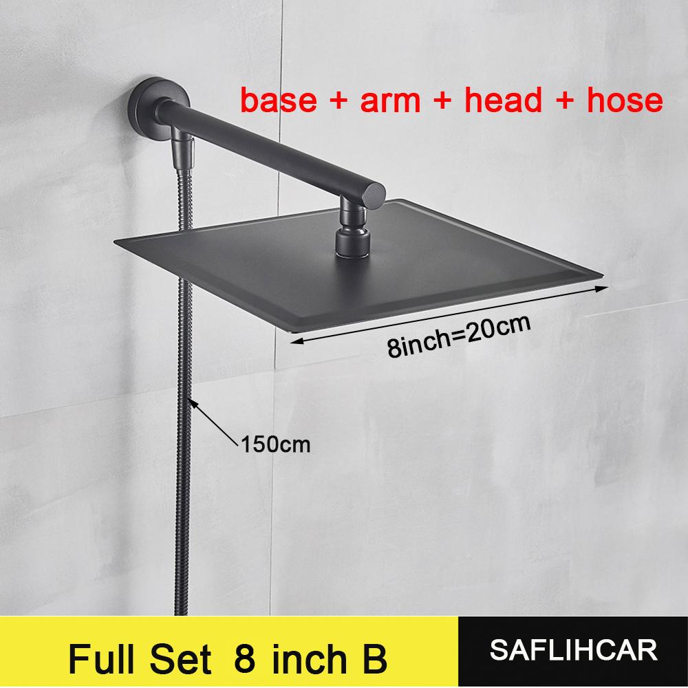 Stainless Steel Black Shower Head 8/10/12 Inch Chrome Rainfall Bath Head Wall Mounted Bathroom Accessories