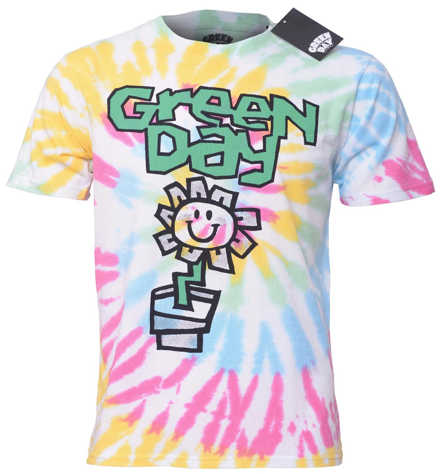 

Official Green Day T Shirt Flower Pot Tie Dye White Kerplunk Logo New S To XXL 3XL