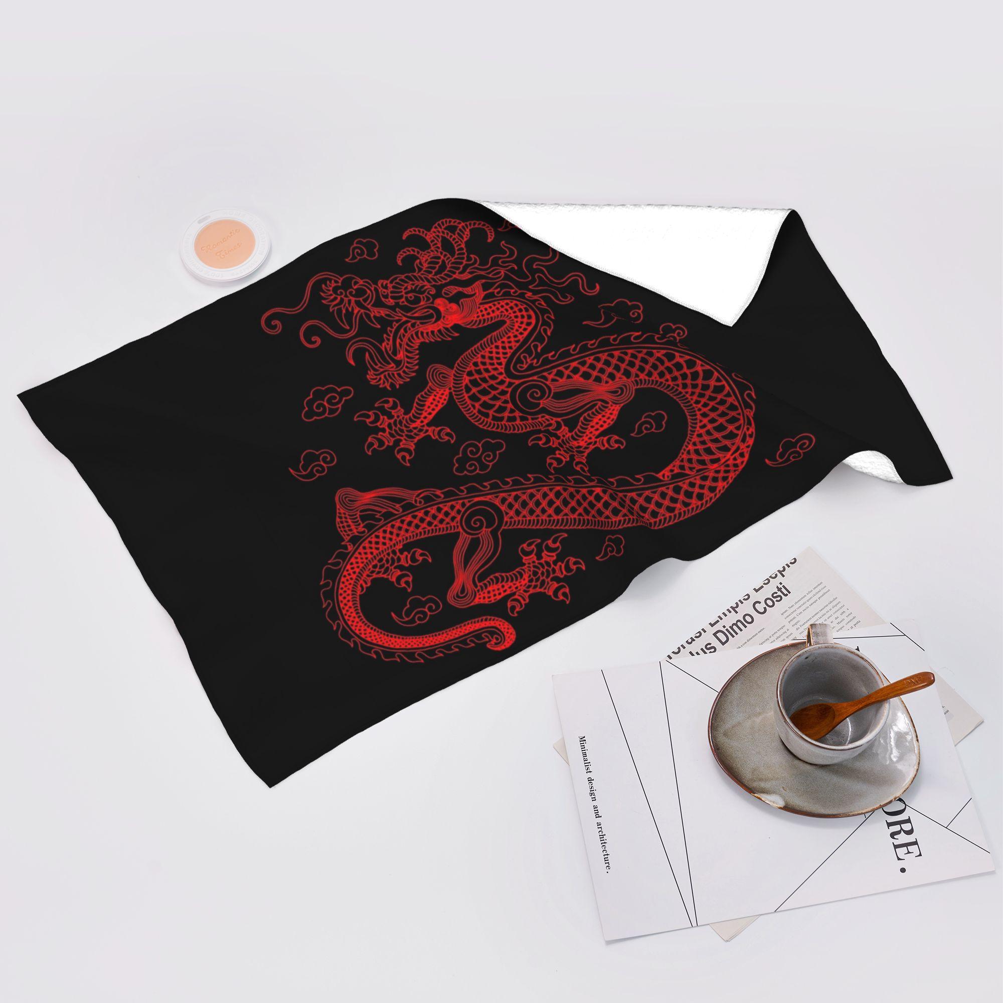Lang Pattong Red Chinese Dragon Soft Face Towel Quick Dry Pool Bath Cotton Towels Absorbent