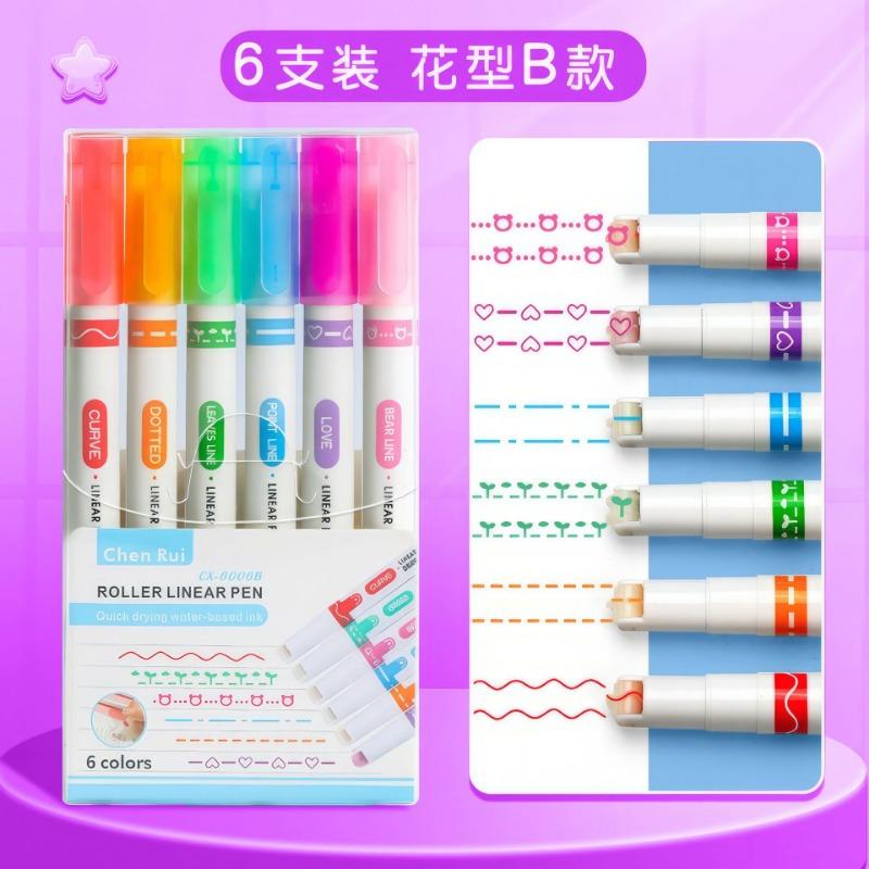 Creative Pattern Curve Highlighter Pens For Student Journal Hand Account Marking
