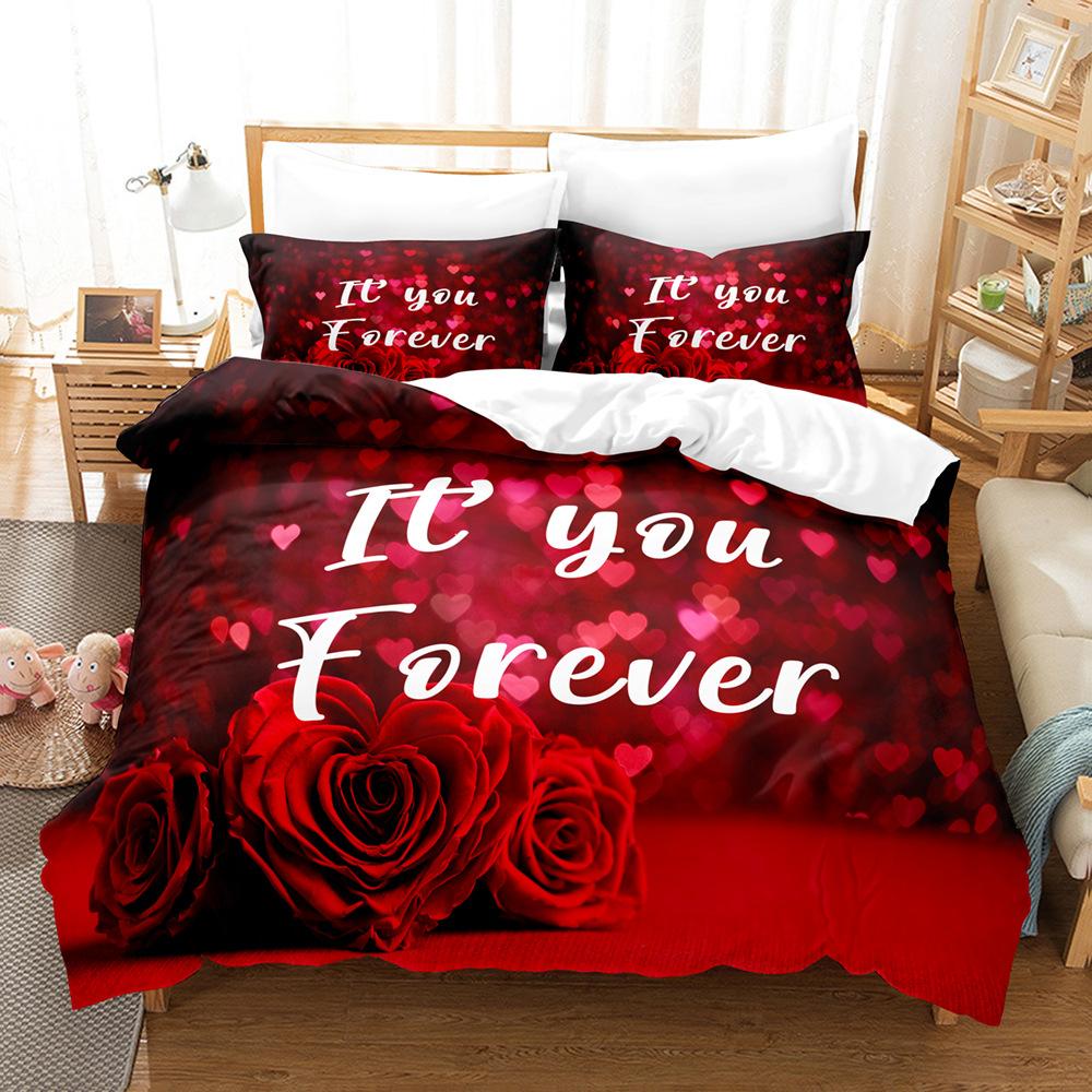 3D Digital Printing Three-Piece Quilt Cover Pillowcase Bed Sheet Quilt Cover Rose Bedding