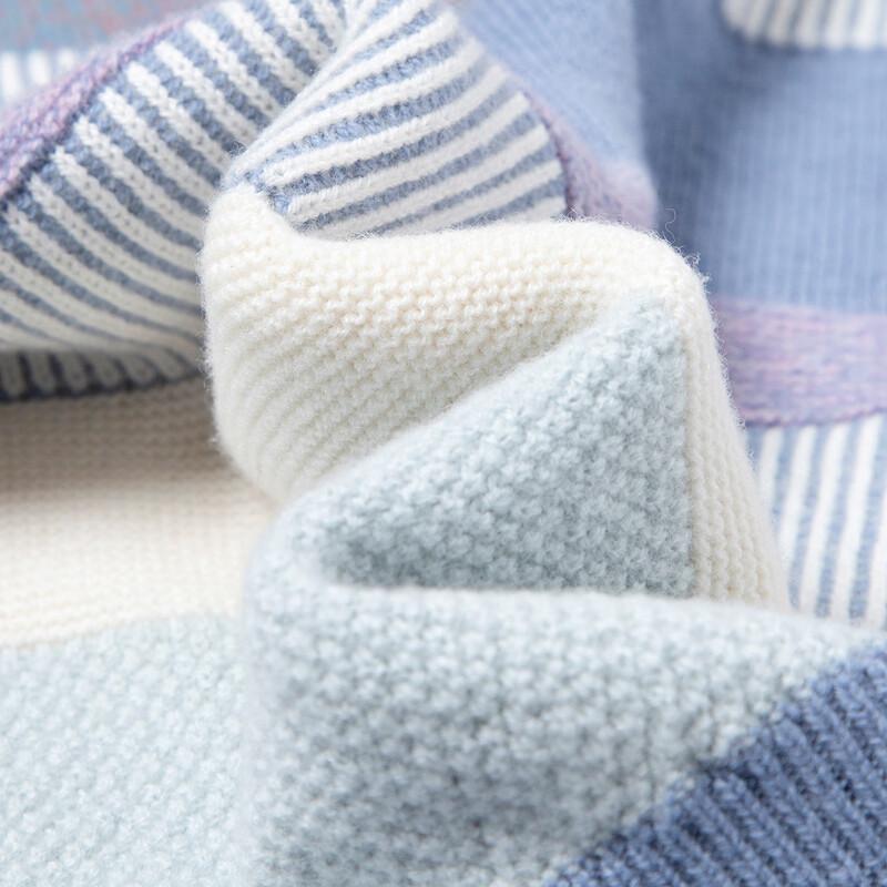 TUHUANG Women's Retro Striped Color Block Thickened Pure Wool Semi-High Neck Sweater