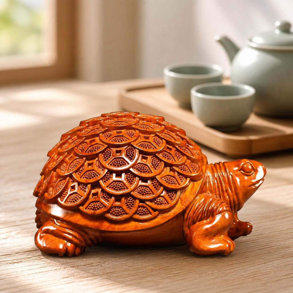 Feng Shui Prosperity Turtle Ornament Tabletop Carved Statue Wealth Decor